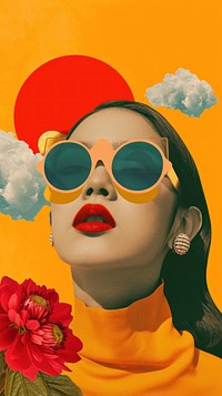 Collage Retro dreamy south asian art sunglasses lipstick.