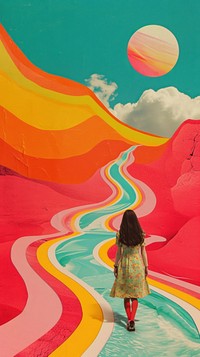 Collage Retro dreamy stream art painting tranquility.