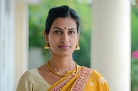 Indian businesswoman necklace portrait jewelry.