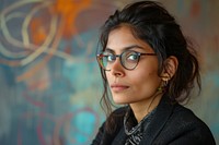 Indian businesswoman portrait glasses adult.