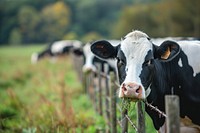 Cows eating livestock outdoors mammal.