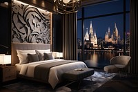 Hotel room city chandelier furniture. AI generated Image by rawpixel.