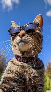 American short hair kitty sunglasses portrait outdoors.