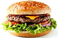 Photo of burger food white background hamburger.