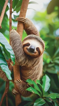 Sloth hanging on tree branch wildlife animal mammal.