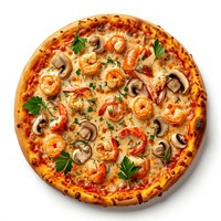 Seafood pizza meal white background mozzarella.