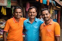 Three indians wear volunteer shirts adult smile togetherness. AI generated Image by rawpixel.