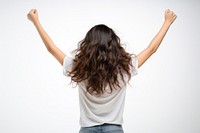 Young asian woman cheering open arms back white background excitement. AI generated Image by rawpixel.