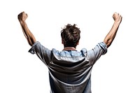 Young man cheering open arms adult back white background. AI generated Image by rawpixel.