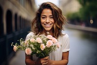 Flower bouquet cheerful laughing holding. AI generated Image by rawpixel.