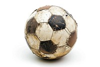 Worn out soccer ball football sports white background.