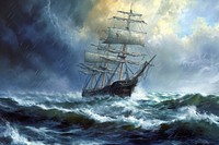 Tall ship in the storm sailboat outdoors painting.