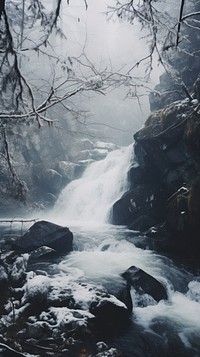  Waterfall in winter outdoors nature stream. 