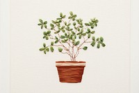Embroidery of potted plant bonsai leaf houseplant.