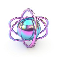 Atom icon iridescent jewelry sphere white background.