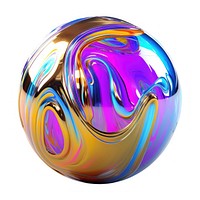 Sphere iridescent melted purple ball white background.
