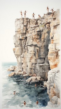 Watercolor of a cliff outdoors nature rock.