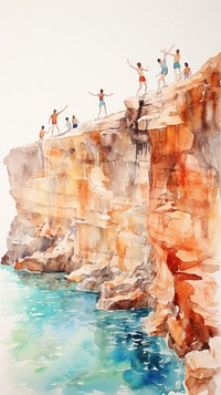 Watercolor of a cliff outdoors painting nature.