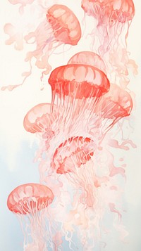 Watercolor of jellyfish pattern invertebrate underwater.