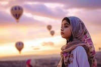 Young Middle eastern yong girl balloon aircraft portrait.
