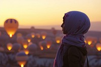 Young Middle eastern yong girl balloon aircraft outdoors.