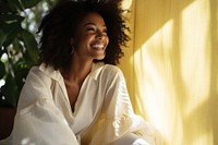 Black woman wearing Curator LEMON CHIFFON smile laughing adult.