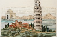 The leaning tower of pisa architecture building drawing.