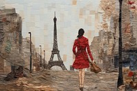 Woman walking in paris architecture painting art.