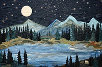 Night lake landscape outdoors painting.