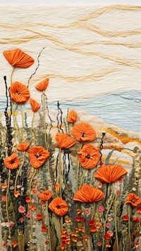 Orange flower fields painting poppy plant.