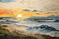 Sunset beach landscape outdoors painting.