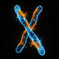 Chromosomes light blue black background.