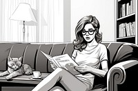 Woman reading a book in in living room publication furniture glasses. AI generated Image by rawpixel.
