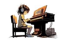 Little girl playing piano at home music keyboard musician. AI generated Image by rawpixel.