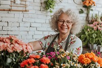 Mature woman florist smile gardening outdoors.