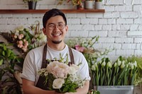 Young man florist working flower adult.