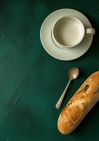 Coffee cup bread saucer spoon.