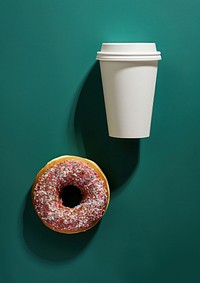 Coffee paper cup mockup donut food mug.