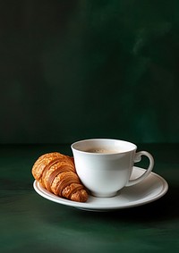 Coffee cup mockup croissant saucer drink.