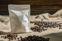 Coffee pouch bag mockup coffee beans studio shot ingredient.
