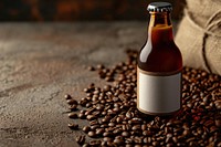 Cold brew coffee bottle mockup drink beer coffee beans.