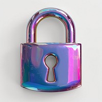 Lock icon iridescent metal white background protection.