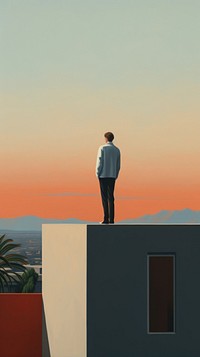 Man standing on rooftop outdoors adult sky.