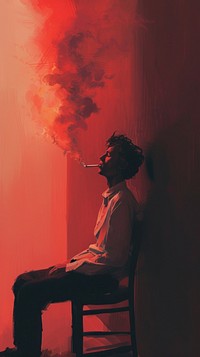 Man sitting on chair and smoking painting adult smoke.