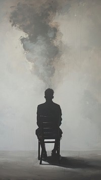 Man sitting on chair and smoking silhouette painting adult.