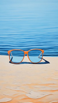 Sunglasses painting beach tranquility.