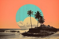 Collage Retro dreamy beach and sunset outdoors nature ocean.