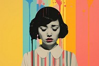 Collage Retro dreamy girl crying art portrait painting.