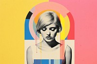 Collage Retro dreamy girl crying art portrait painting.