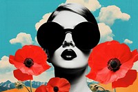 Collage Retro dreamy poppy sunglasses outdoors flower.